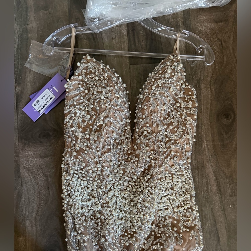 Strapless Glittering Champagne Evening Gown - Picture 5 of 11